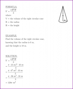 Volume of the right circular cone (formula and example)