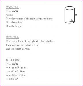 Volume of the right circular cylinder (formula and example)