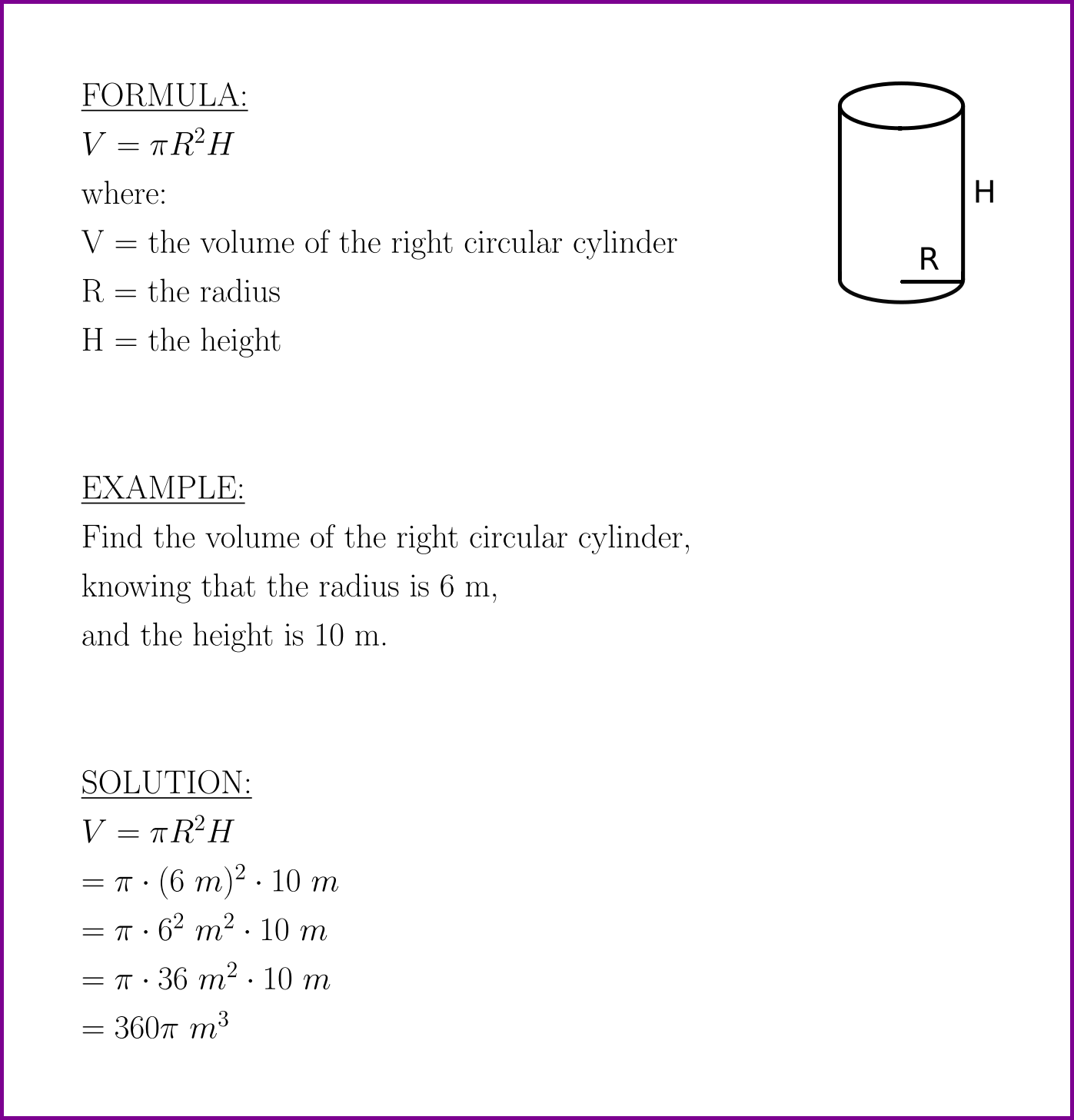 Volume a cylinder formula of for Volume of