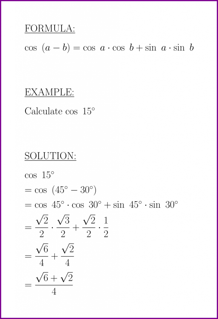 cos (a – b) (formula and example) (cosine of difference) – LUNLUN.COM