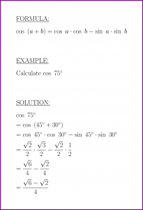 cos (a + b) (formula and example) (cosine of sum)