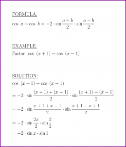 cos a - cos b (formula and example) (difference of cosine)