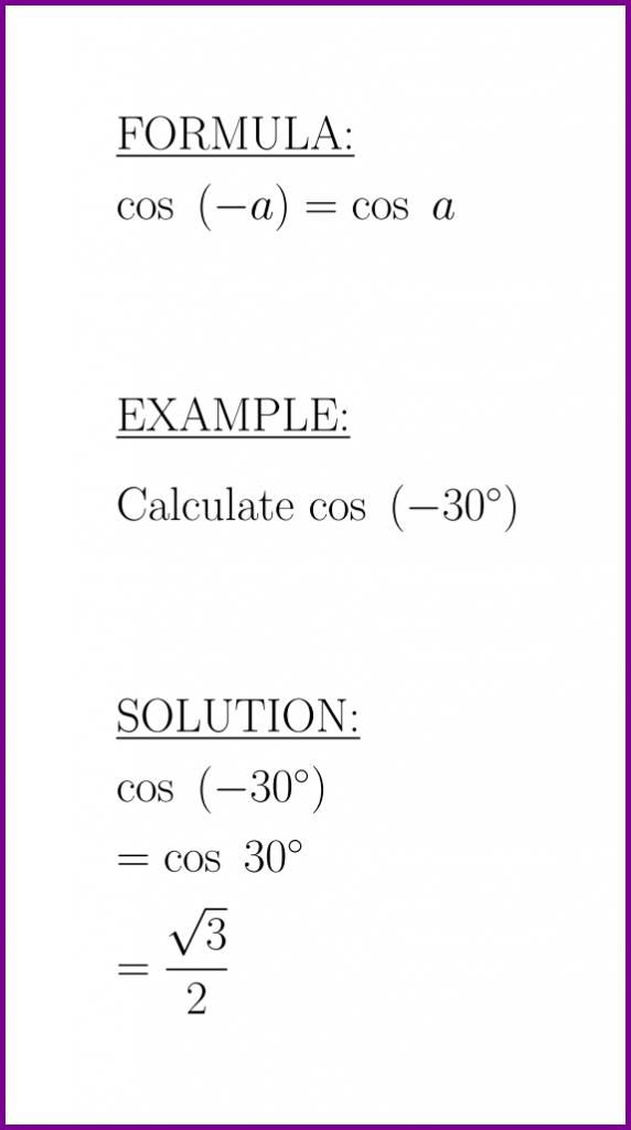 cos (-a) (formula and example) (cosine of negative angle) – LUNLUN.COM