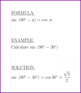 sin (90 degrees - a) (formula and example) (sine of complement)