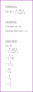 tan 2a (formula and example) (tangent of double angle)