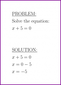 Solve x+5=0 (first degree equation)