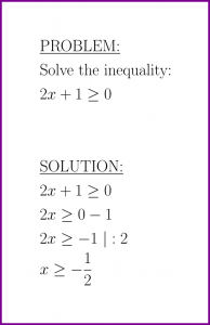 Solve 2x+1>=0 (first degree inequality)