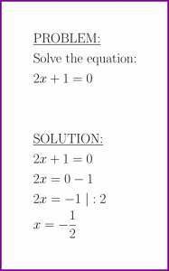 Solve 2x+1=0 (first degree equation)