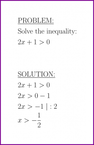 Solve 2x+1>0 (first degree inequality)