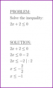 Solve 2x+2<=0 (first degree inequality)