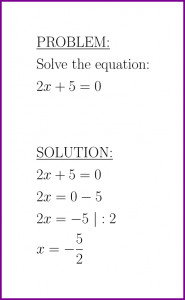 Solve 2x+5=0 (first degree equation)
