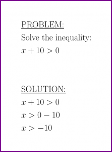 Solve x+10>0 (first degree inequality)