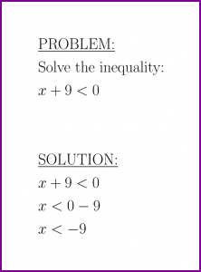 Solve x+10<0 (first degree inequality)