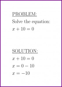 Solve x+10=0 (first degree equation)