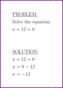 Solve x+12=0 (first degree equation)
