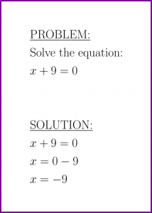 Solve x+9=0 (first degree equation)