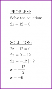 Solve 2x+12=0 (first degree equation)