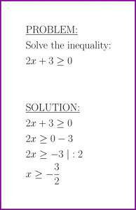 Solve 2x+3>=0 (first degree inequality)
