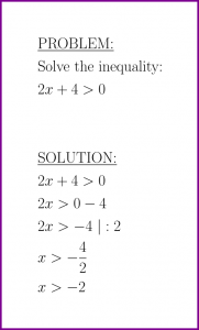 Solve 2x+4>0 (first degree inequality)