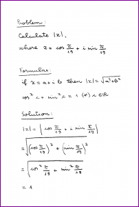 Calculate modulus of cos PI/19 + i sin PI/19 (modulus of a complex number)