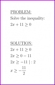 Solve 2x+11>=0 (first degree inequality)