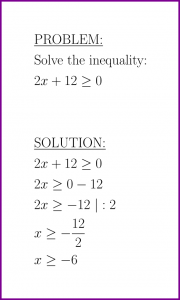 Solve 2x+12>=0 (first degree inequality)
