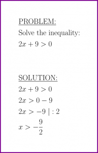 Solve 2x+9>0 (first degree inequality)