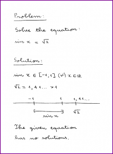 Solve the equation sin x = sqrt (2) (trigonometric equation)