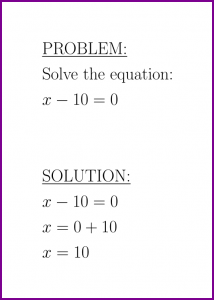 Solve x-10=0 (first degree equation)