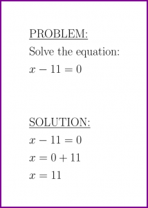 Solve x-11=0 (first degree equation)