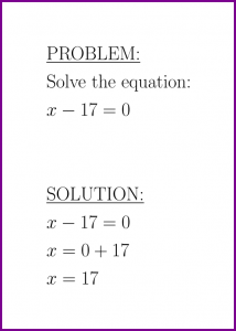 Solve x-17=0 (first degree equation)