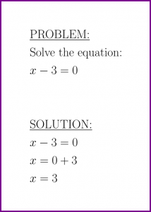 Solve x-3=0 (first degree equation)