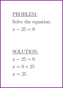 Solve x-25=0 (first degree equation)