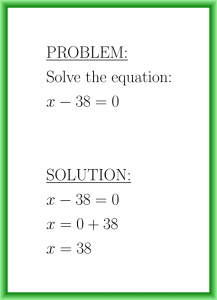 Solve x-38=0 (first degree equation)