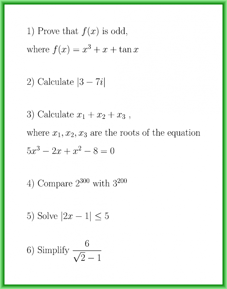 Sample Math Problems With Solutions