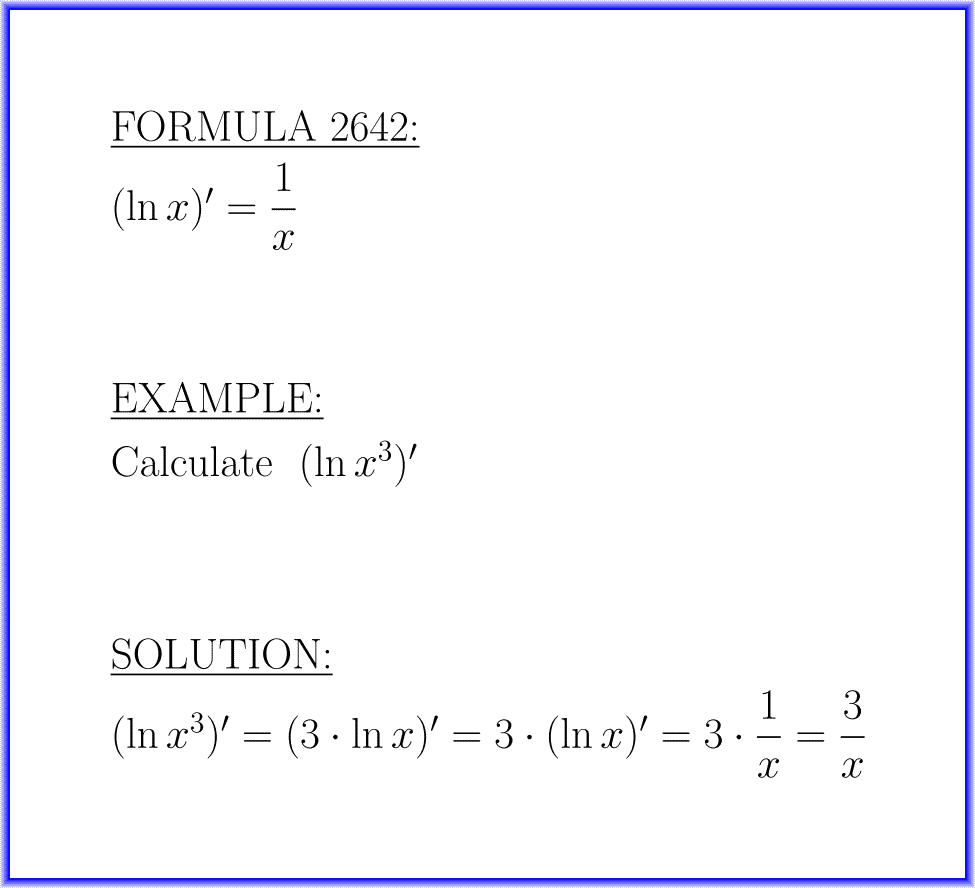 The derivative of natural logarithm : formula with example : formula 2642