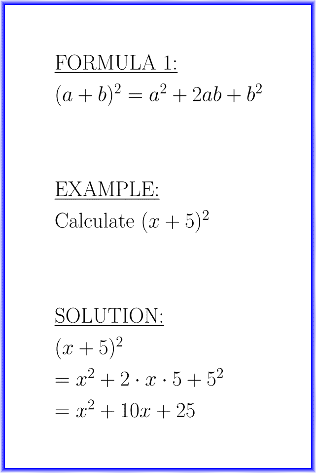 The square of a binomial sum : formula with example