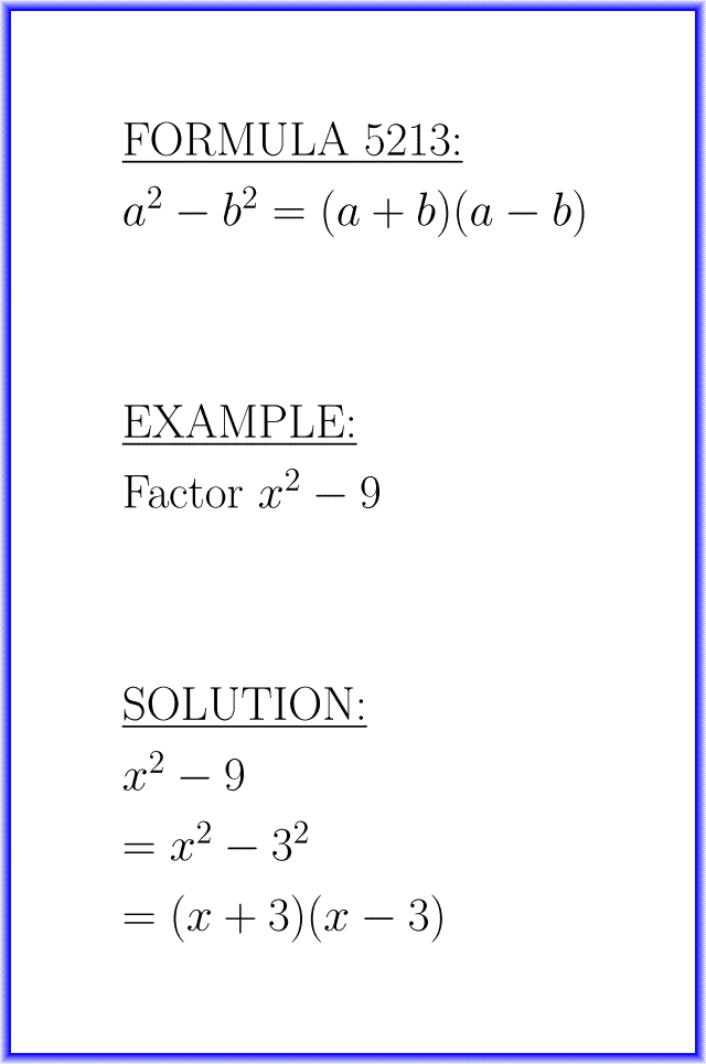The difference of squares : formula with example : formula 5213