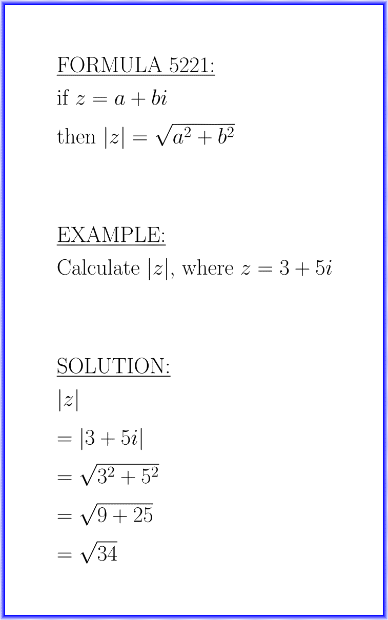 The modulus of a complex number : formula with example : formula 5221